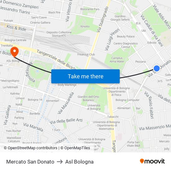 Mercato San Donato to Asl Bologna map