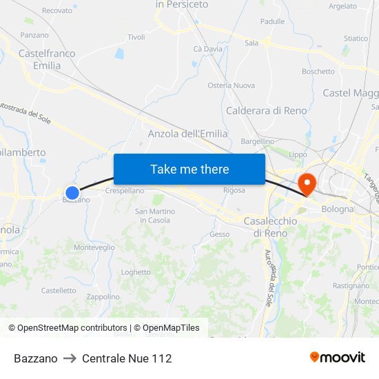 Bazzano to Centrale Nue 112 map