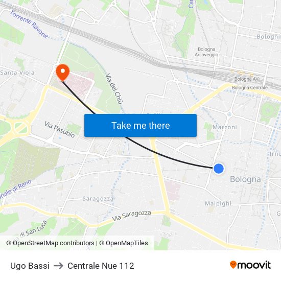 Ugo Bassi to Centrale Nue 112 map