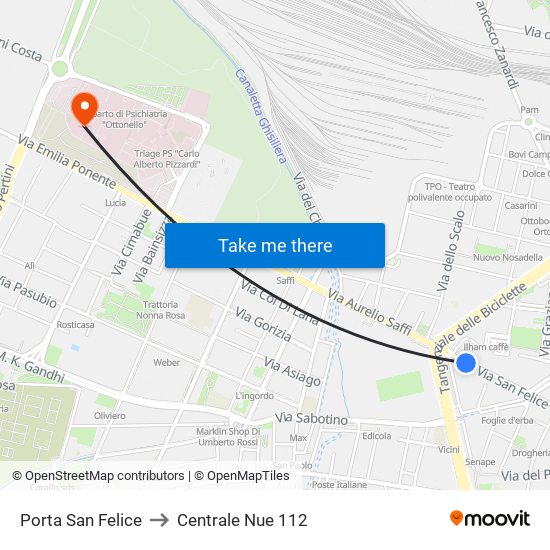 Porta San Felice to Centrale Nue 112 map