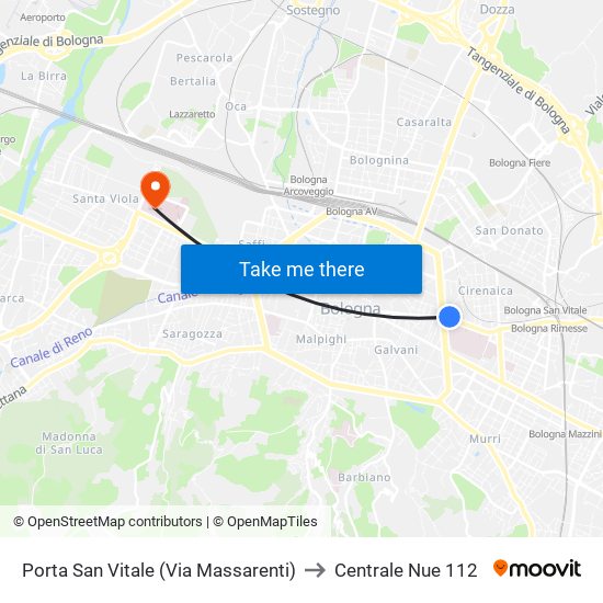 Porta San Vitale (Via Massarenti) to Centrale Nue 112 map