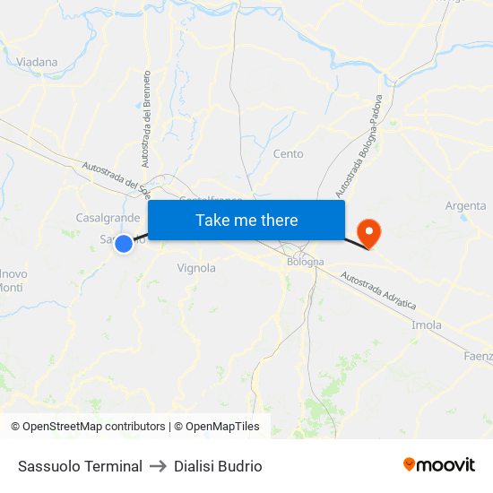 Sassuolo Terminal to Dialisi Budrio map
