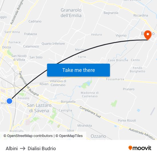 Albini to Dialisi Budrio map