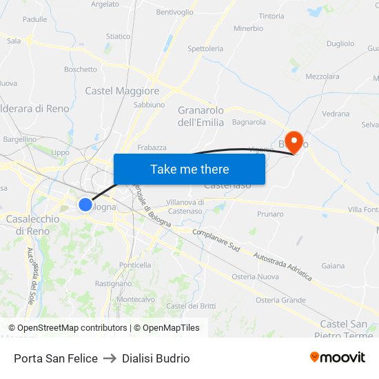 Porta San Felice to Dialisi Budrio map