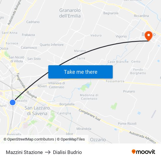 Mazzini Stazione to Dialisi Budrio map