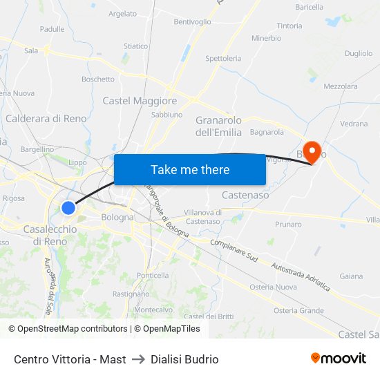 Centro Vittoria - Mast to Dialisi Budrio map