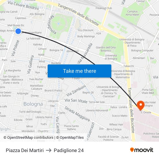 Piazza Dei Martiri to Padiglione 24 map