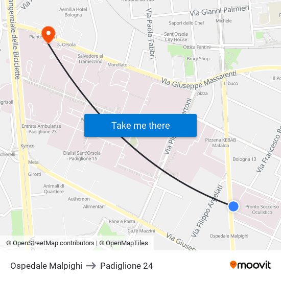 Ospedale Malpighi to Padiglione 24 map