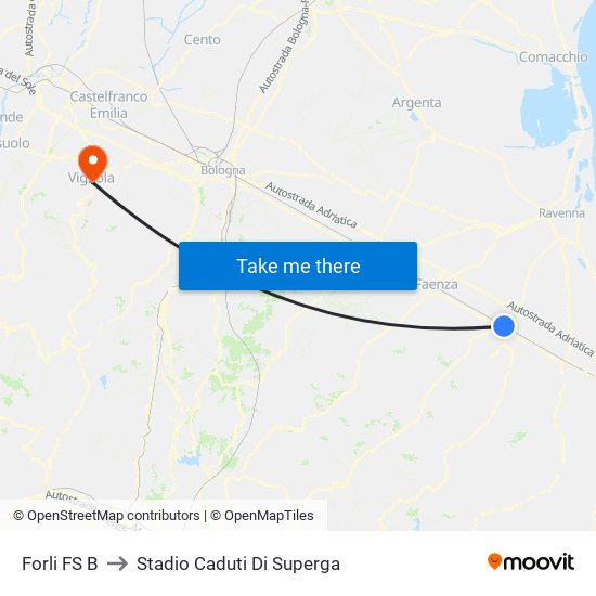 Forli FS B to Stadio Caduti Di Superga map