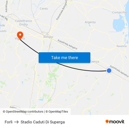 Forlì to Stadio Caduti Di Superga map