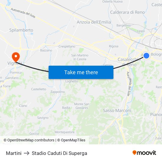 Martini to Stadio Caduti Di Superga map