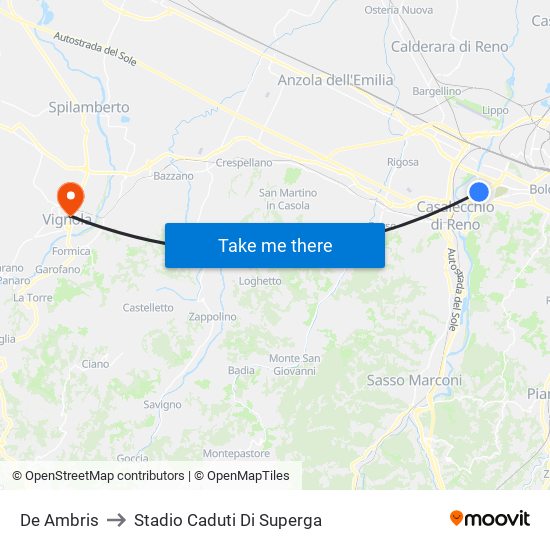 De Ambris to Stadio Caduti Di Superga map