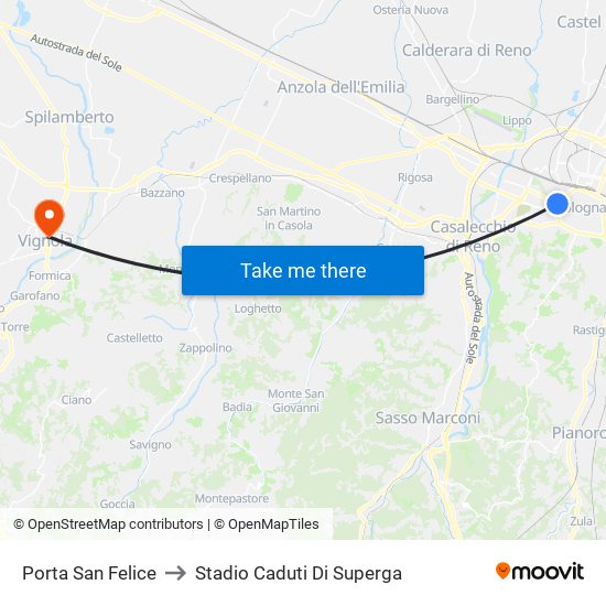 Porta San Felice to Stadio Caduti Di Superga map