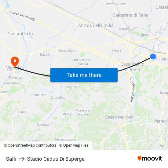 Saffi to Stadio Caduti Di Superga map