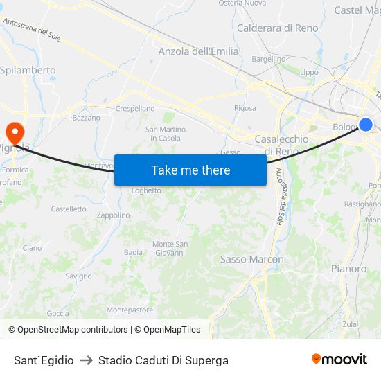 Sant`Egidio to Stadio Caduti Di Superga map