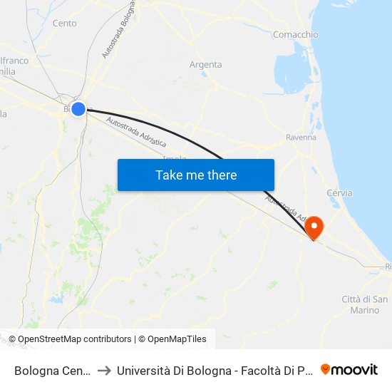 Bologna Centrale to Università Di Bologna - Facoltà Di Psicologia map