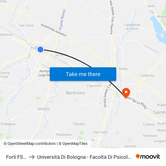 Forli FS A to Università Di Bologna - Facoltà Di Psicologia map