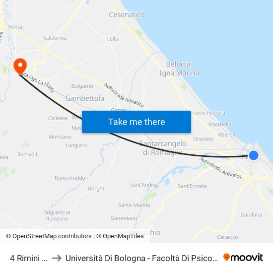 4 Rimini FS to Università Di Bologna - Facoltà Di Psicologia map