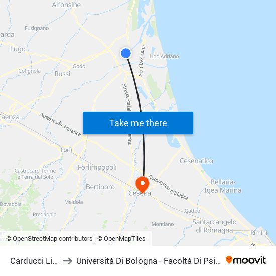 Carducci Liceo to Università Di Bologna - Facoltà Di Psicologia map