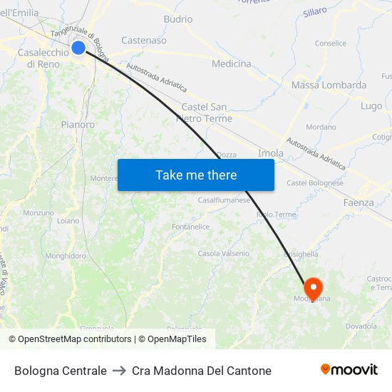 Bologna Centrale to Cra Madonna Del Cantone map