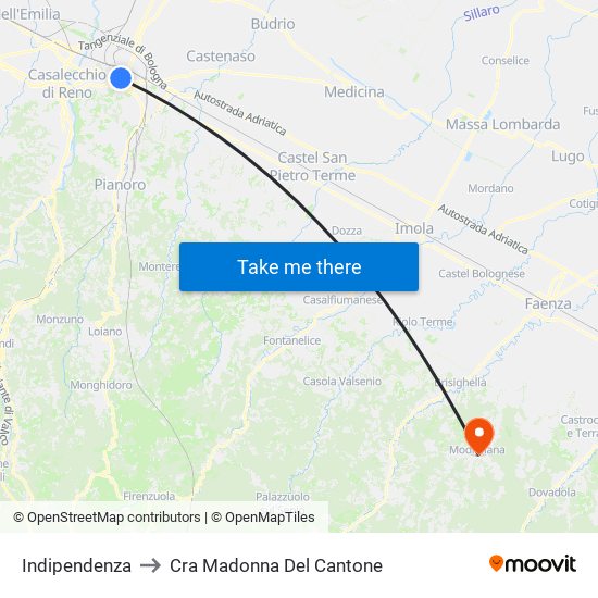 Indipendenza to Cra Madonna Del Cantone map