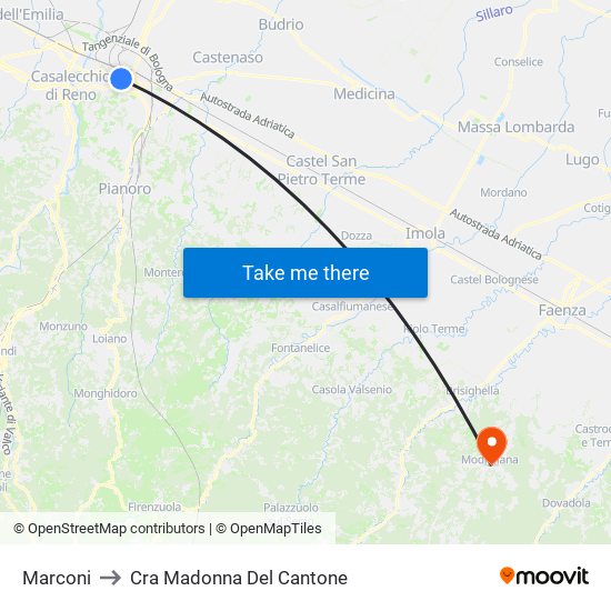 Marconi to Cra Madonna Del Cantone map