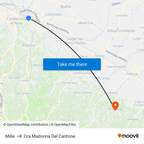 Mille to Cra Madonna Del Cantone map