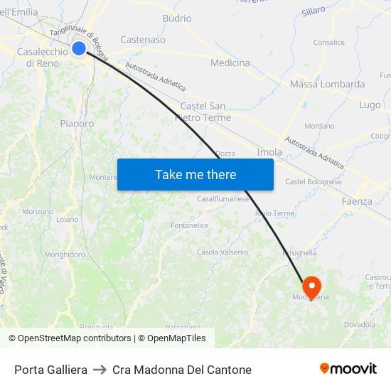 Porta Galliera to Cra Madonna Del Cantone map