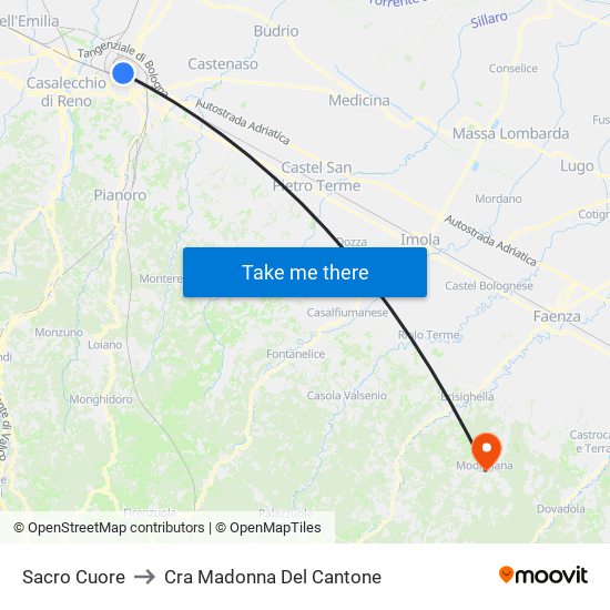 Sacro Cuore to Cra Madonna Del Cantone map