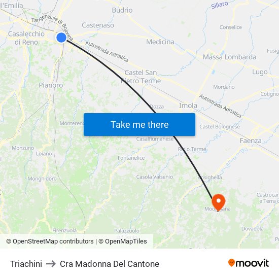 Triachini to Cra Madonna Del Cantone map