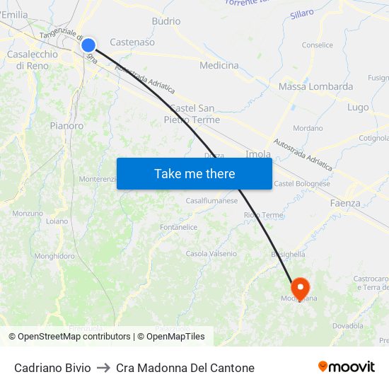 Cadriano Bivio to Cra Madonna Del Cantone map