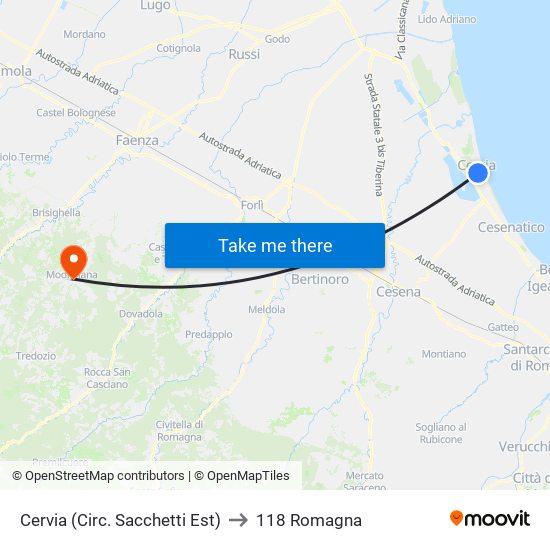 Cervia (Circ. Sacchetti Est) to 118 Romagna map