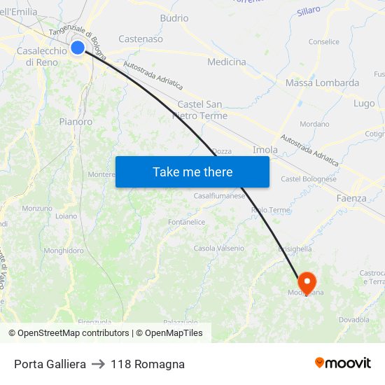 Porta Galliera to 118 Romagna map