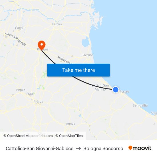 Cattolica-San Giovanni-Gabicce to Bologna Soccorso map