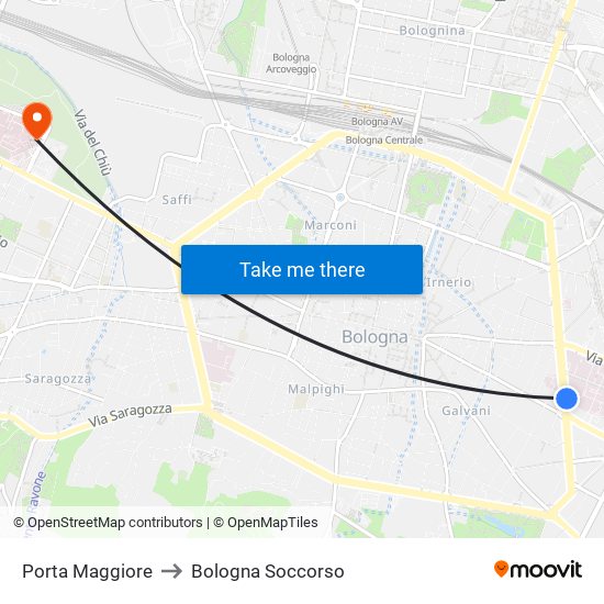 Porta Maggiore to Bologna Soccorso map