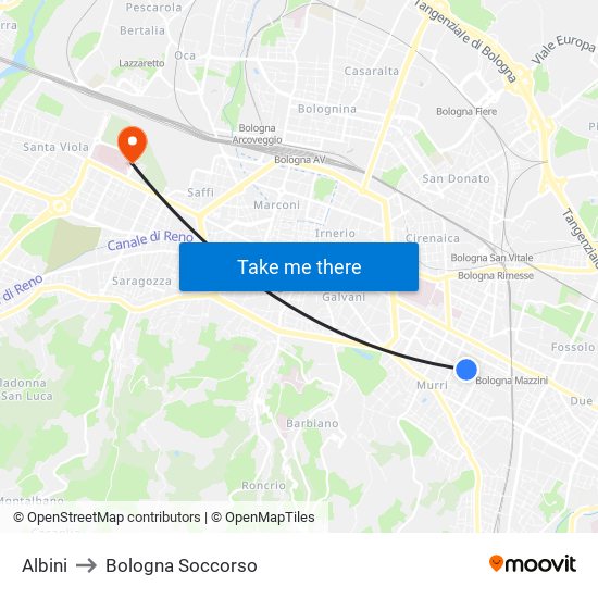 Albini to Bologna Soccorso map