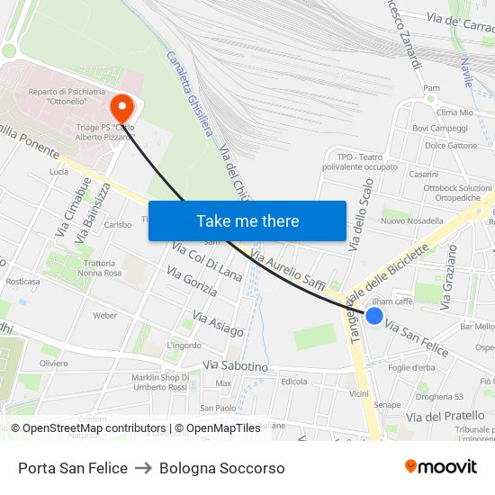 Porta San Felice to Bologna Soccorso map