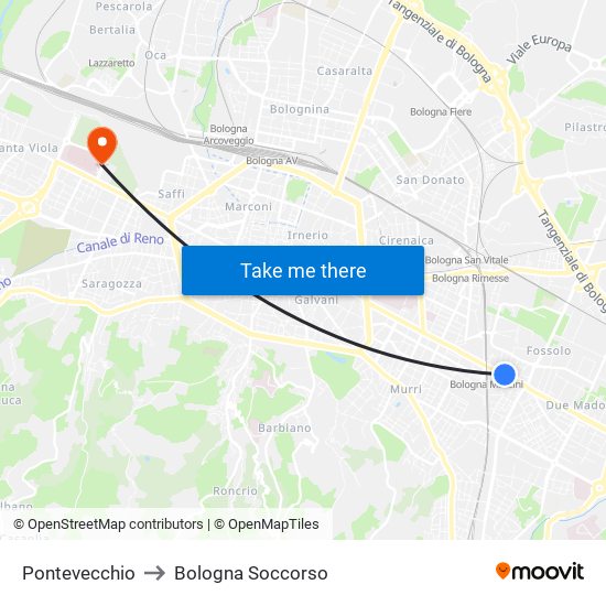Pontevecchio to Bologna Soccorso map
