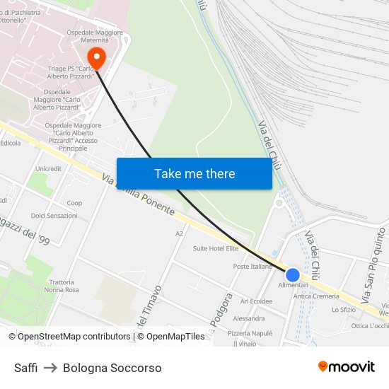 Saffi to Bologna Soccorso map