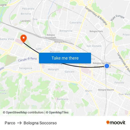 Parco to Bologna Soccorso map