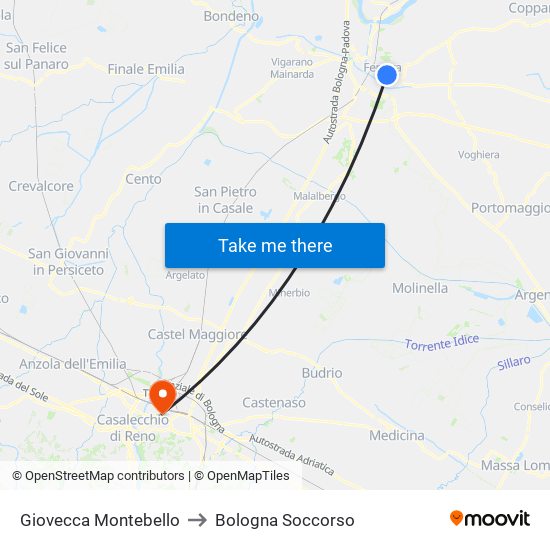 Giovecca Montebello to Bologna Soccorso map