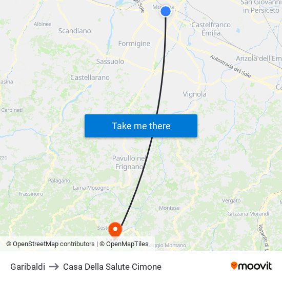 Garibaldi to Casa Della Salute Cimone map