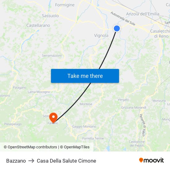 Bazzano to Casa Della Salute Cimone map