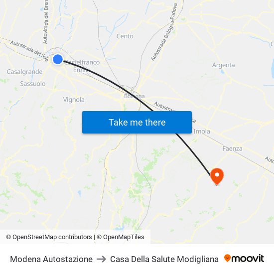 Modena  Autostazione to Casa Della Salute Modigliana map