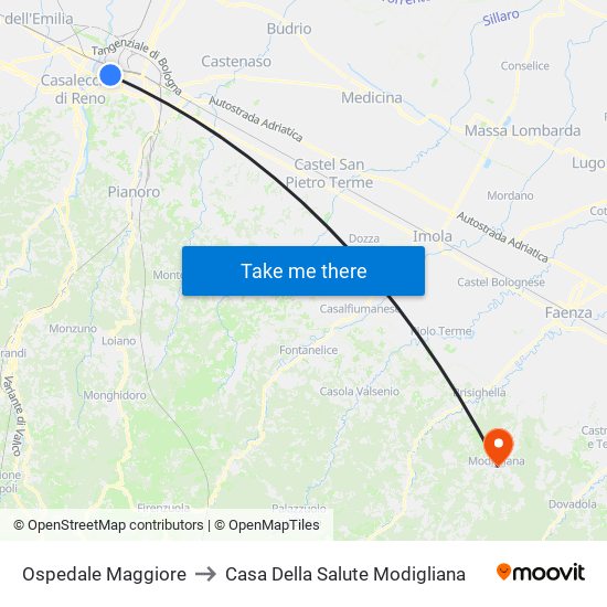 Ospedale Maggiore to Casa Della Salute Modigliana map