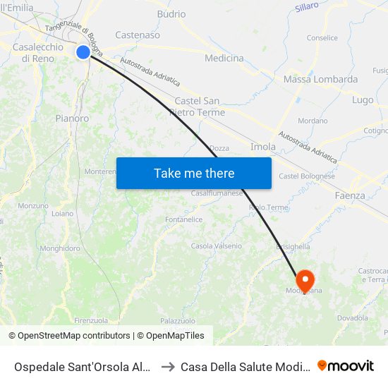 Ospedale Sant'Orsola Albertoni to Casa Della Salute Modigliana map