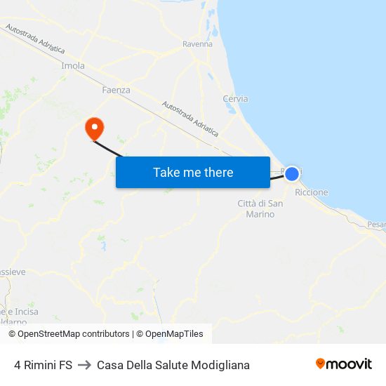 4 Rimini FS to Casa Della Salute Modigliana map