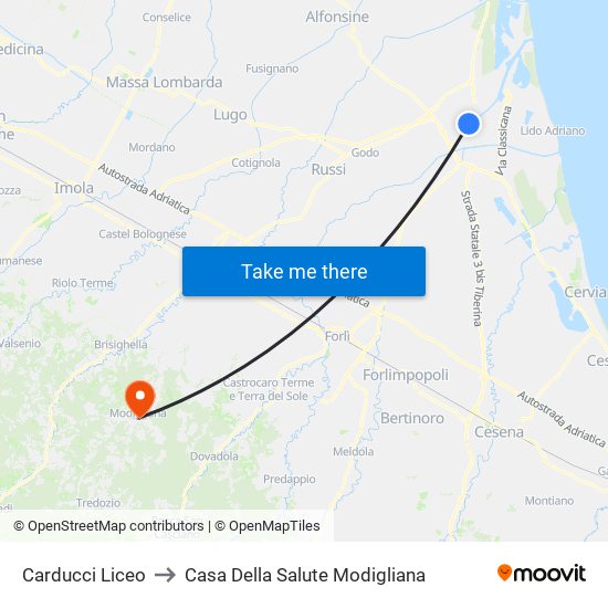 Carducci Liceo to Casa Della Salute Modigliana map