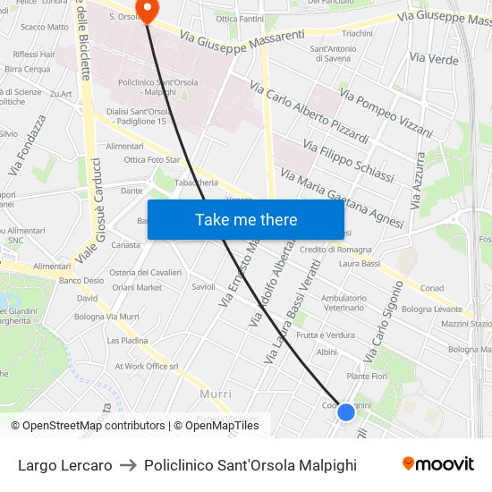 Largo Lercaro to Policlinico Sant'Orsola Malpighi map