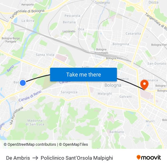 De Ambris to Policlinico Sant'Orsola Malpighi map